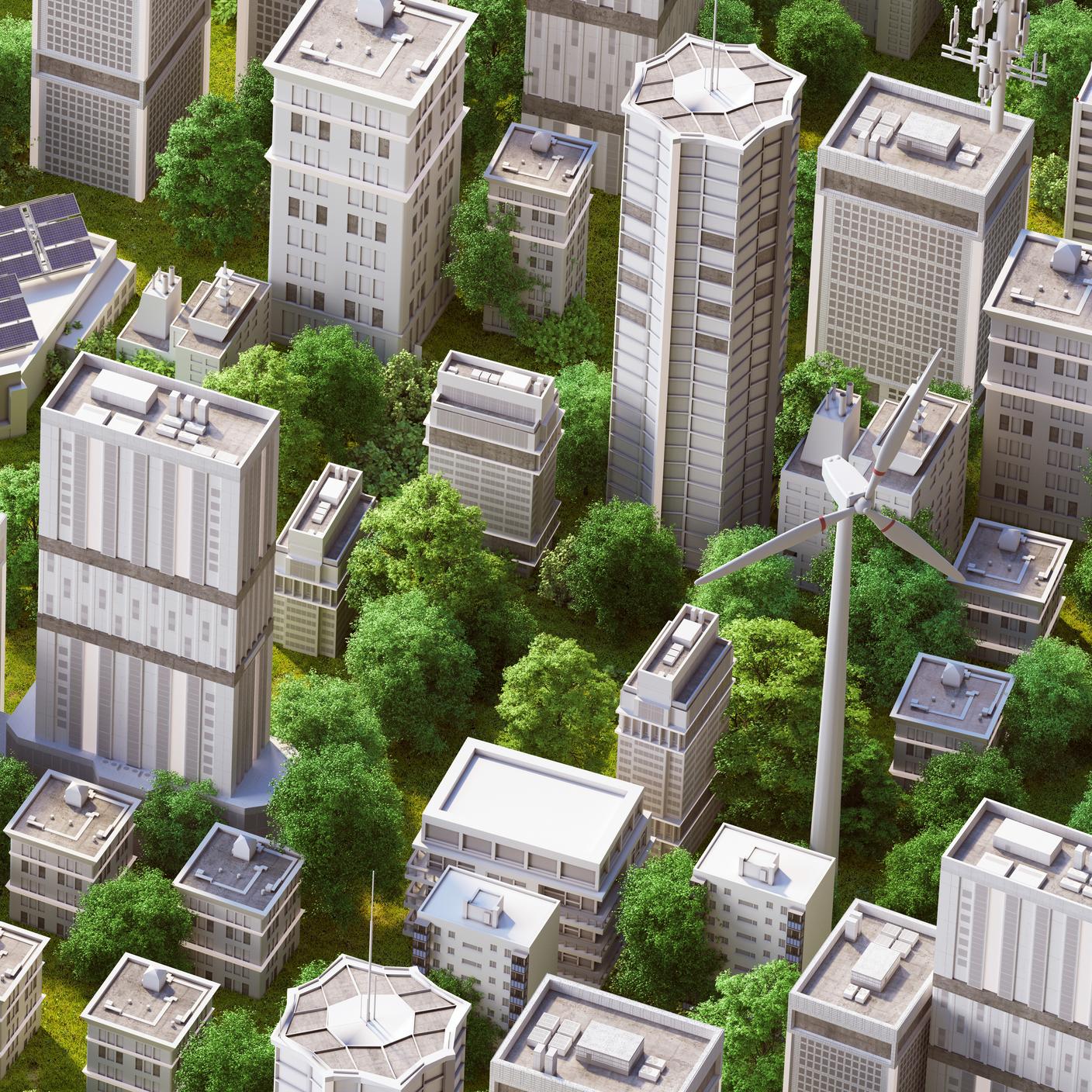 PAS 8673 - Fond isométrique 3D de ville verte, vue du ciel