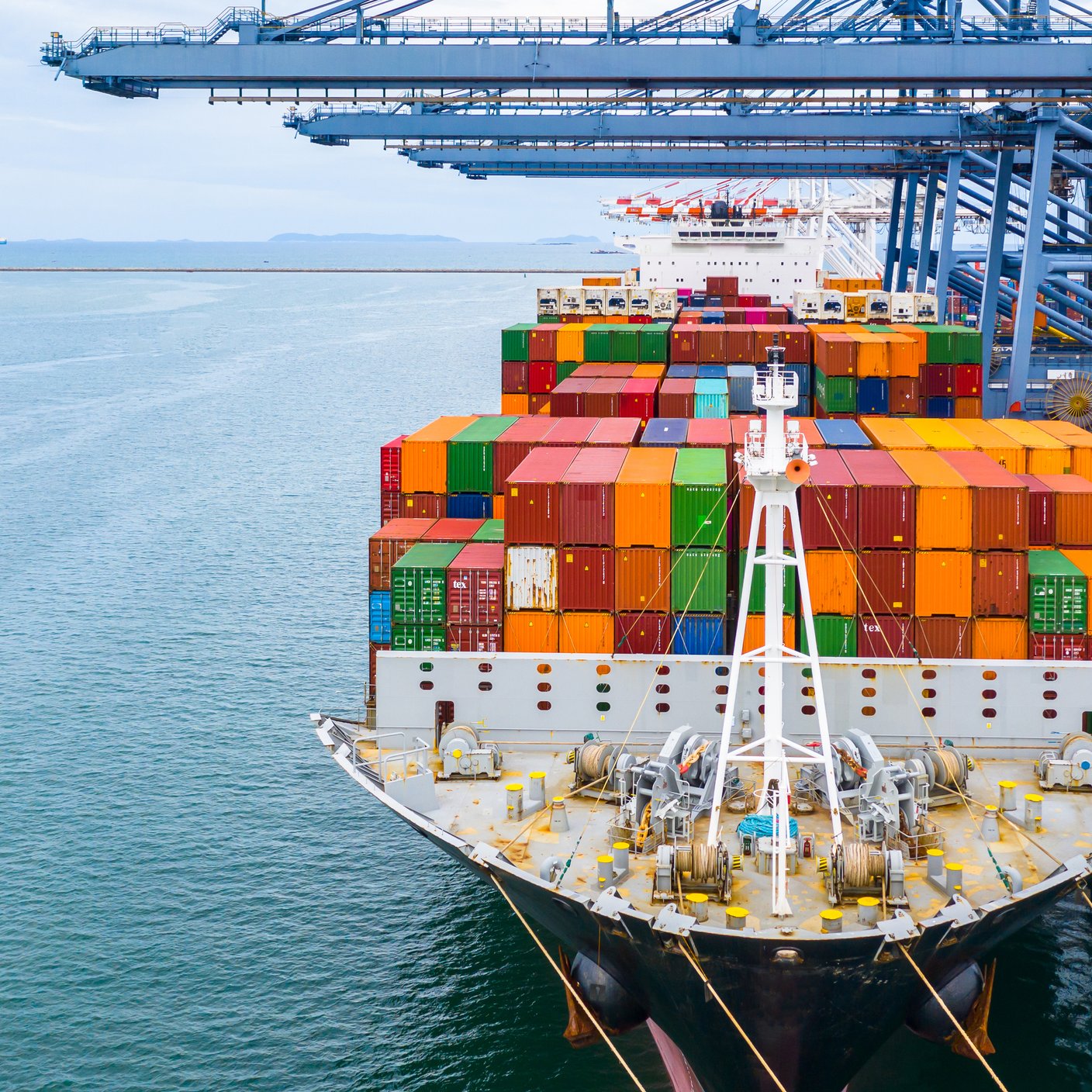 Cargo ship terminal.